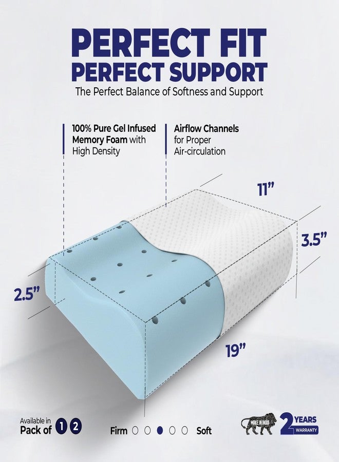 WELLGIVER Cervical Gel Memory Foam Pillow for Neck Pain Relief - Ergonomic Orthopedic Pillow for Sleeping, Contoured Support for Side, Back & Stomach Sleepers | White | Pack of 1 | 19 x 11 x 3.5 Inch - Image 2