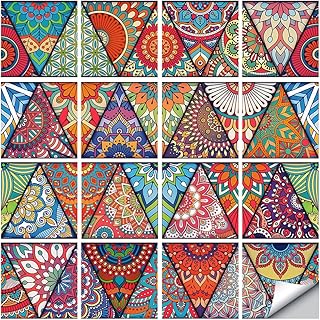 Jacklove 16 Pcs (6x6 in) Mandala Style Decorative Tile Stickers, Peel and Stick Self Adhesive Removable Tiles - Image 1