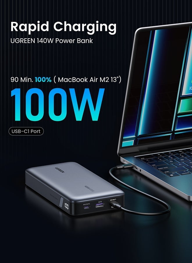 Ugreen 25000 mAh 25000mAh 145W Power Bank with Cable, 3-Port USB-C Fast Charging, Smart Digital Display Laptop Portable Charger for MacBook Pro/Air, Samsung S26/S25, iPhone 17/16, Dell, DJI Pocket 25000mAh 145W - Image 4