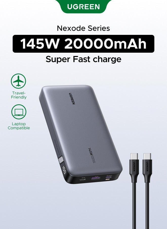 Ugreen 25000 mAh 25000mAh 145W Power Bank with Cable, 3-Port USB-C Fast Charging, Smart Digital Display Laptop Portable Charger for MacBook Pro/Air, Samsung S26/S25, iPhone 17/16, Dell, DJI Pocket 25000mAh 145W - Image 1