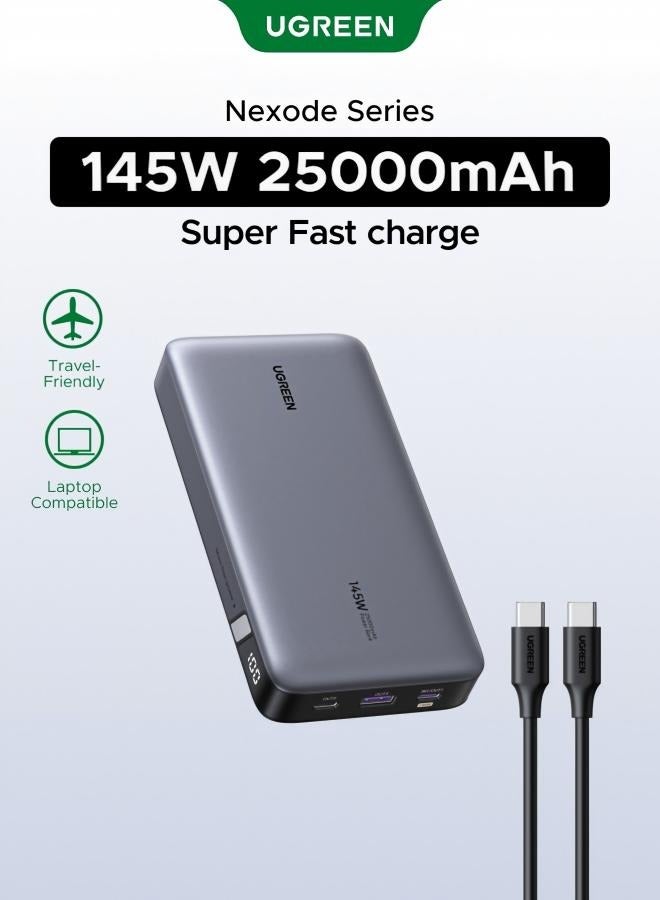 يو جرين شاحن محمول بسعة 25000 مللي أمبير وقوة 145 واط مع كابل، مزود بثلاثة منافذ USB-C للشحن السريع، وشاشة عرض رقمية ذكية، متوافق مع أجهزة iPhone 18 Pro وiPhone 18 Pro Max وiPhone Duo وMacBook Pro/Air وSamsung S26/S25 وiPhone 17/16 وDell وDJI Pocket. 25000 mAh 25000mAh 145W - Image 1
