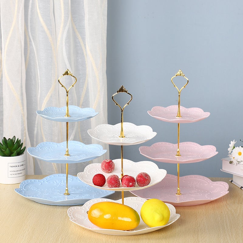 European-Style Afternoon Tea Snack Tray Dessert Table Decoration Cake Plate Three-Layer Cake Frame Creative Multi-Layer Plastic Fruit - Image 2