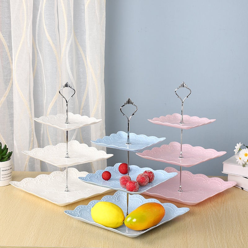 European-Style Afternoon Tea Snack Tray Dessert Table Decoration Cake Plate Three-Layer Cake Frame Creative Multi-Layer Plastic Fruit - Image 4