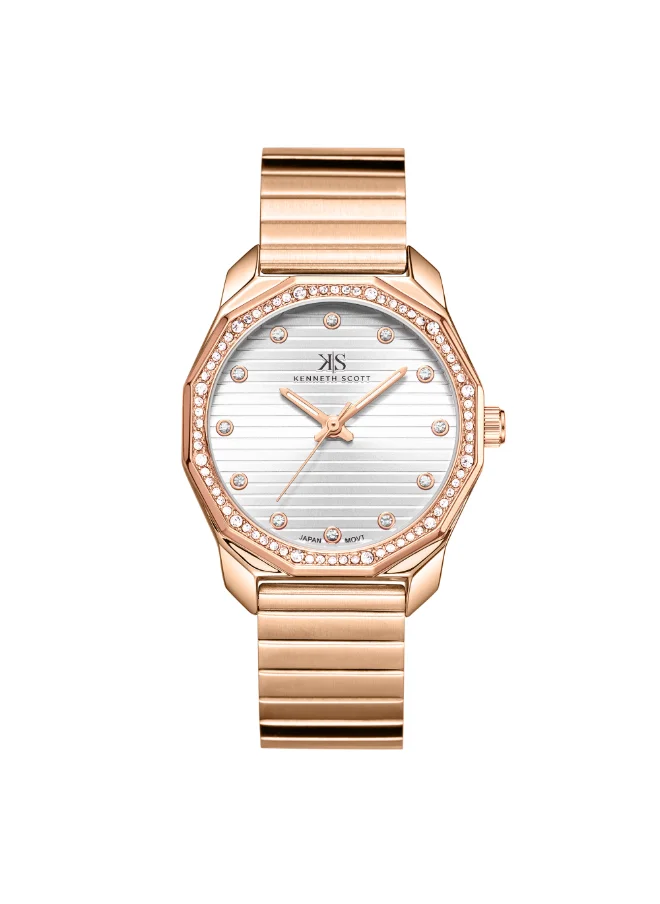 كينيث سكوت Women's Watch, Analog Display and Stainless Steel Strap - K24505-RBKW, Rose Gold