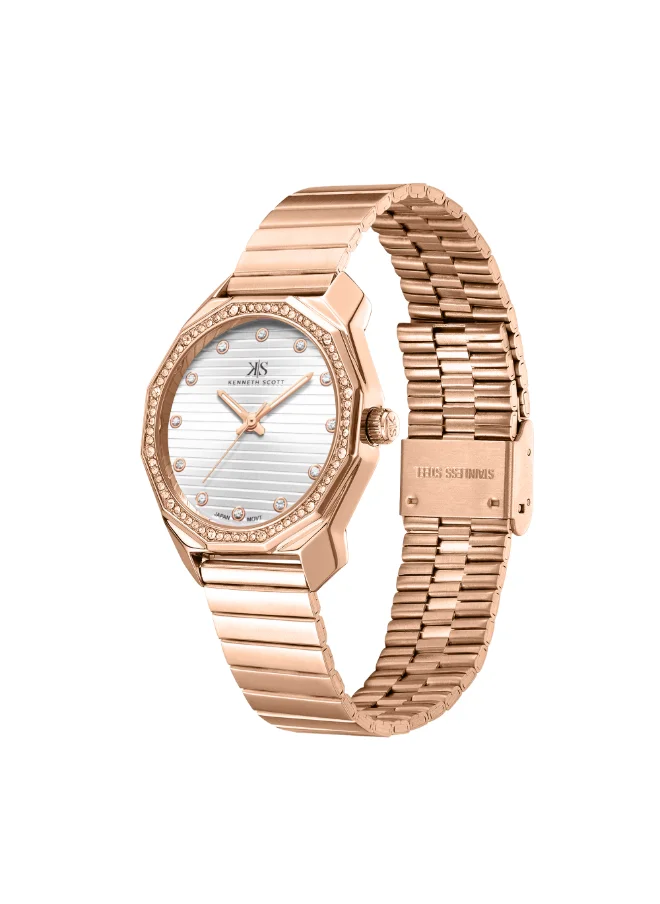 كينيث سكوت Women's Watch, Analog Display and Stainless Steel Strap - K24505-RBKW, Rose Gold