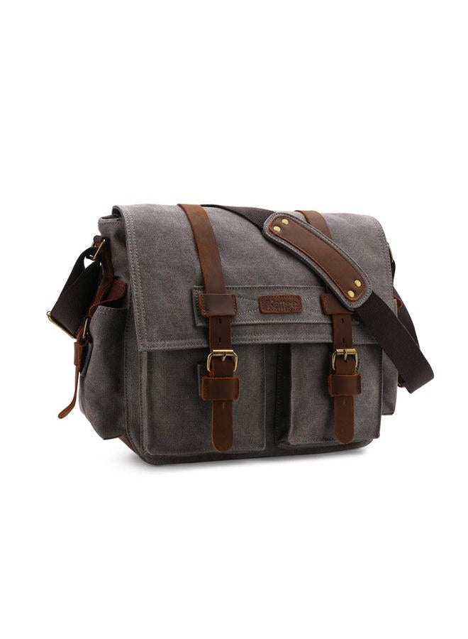 Kattee Leather Canvas Camera Bag Vintage DSLR SLR Messenger Shoulder Bag Dark Gray - Image 1