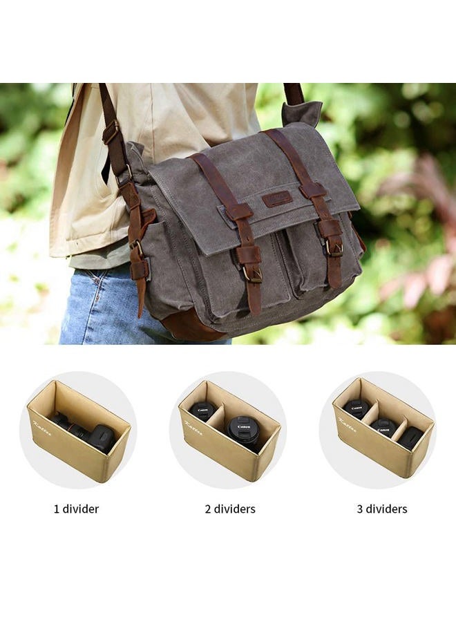 Kattee Leather Canvas Camera Bag Vintage DSLR SLR Messenger Shoulder Bag Dark Gray - Image 5