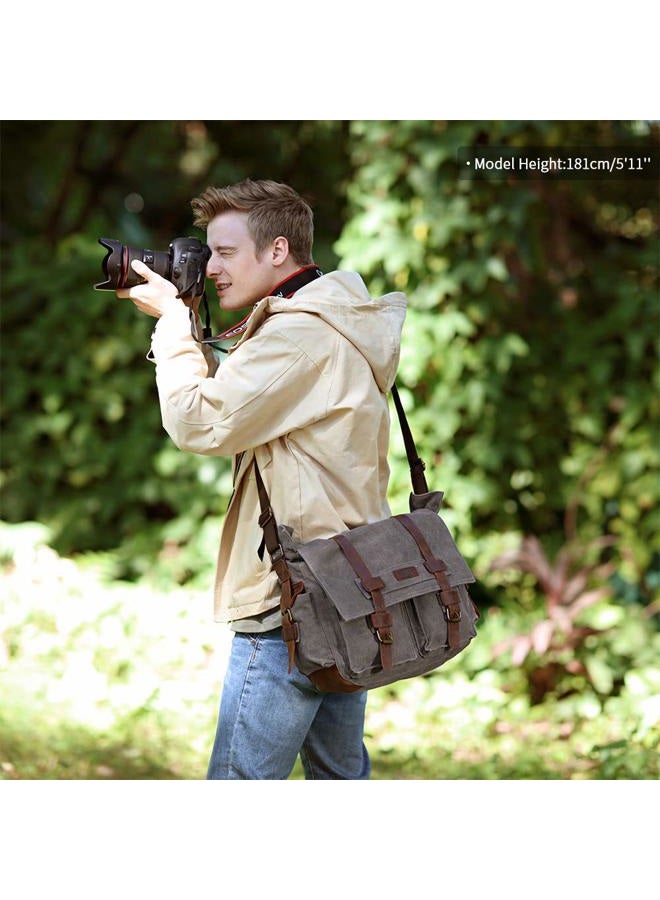 Kattee Leather Canvas Camera Bag Vintage DSLR SLR Messenger Shoulder Bag Dark Gray - Image 2