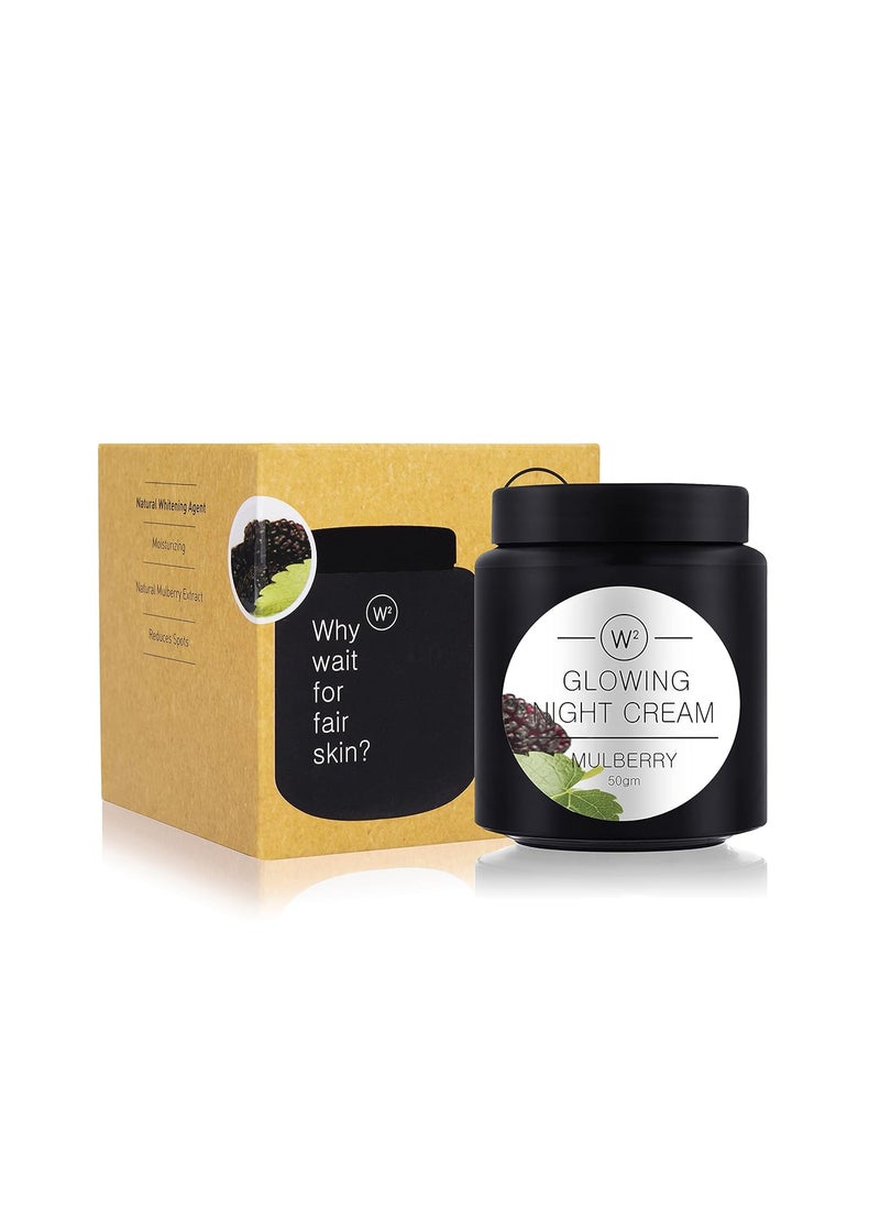 W2 W2 Why wait Mulberry Glowing Night Cream Protects skin from Premature Signs Of Ageing  Evens Out Skin Tone With Natural Mulberry Extract  also Improves Skin Elasticity  Brings out a Radiant Glow  50gm  - Image 1