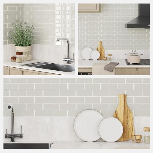 Yoillione يويليوني بلاط خلفية لاصق للمطبخ: بلاط حائط ذاتي اللصق للحمام - بلاط خلفية سميك من الفينيل (10، قهوة فاتحة) - Image 2