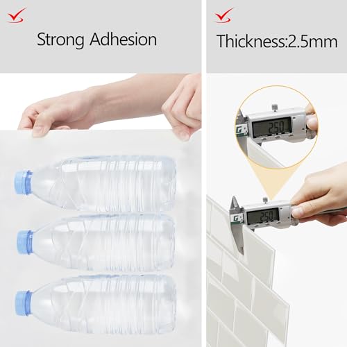 Yoillione يويليوني بلاط خلفية لاصق للمطبخ: بلاط حائط ذاتي اللصق للحمام - بلاط خلفية سميك من الفينيل (10، قهوة فاتحة) - Image 3