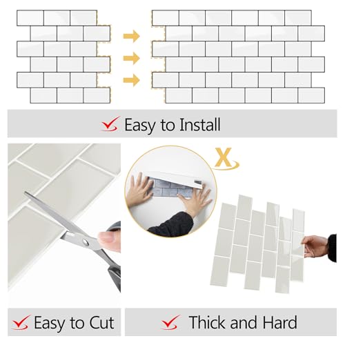Yoillione يويليوني بلاط خلفية لاصق للمطبخ: بلاط حائط ذاتي اللصق للحمام - بلاط خلفية سميك من الفينيل (10، قهوة فاتحة) - Image 4