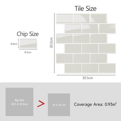 Yoillione يويليوني بلاط خلفية لاصق للمطبخ: بلاط حائط ذاتي اللصق للحمام - بلاط خلفية سميك من الفينيل (10، قهوة فاتحة) - Image 5