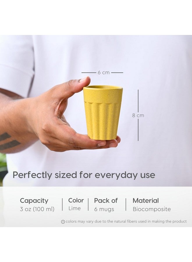 eha Set of 6 Earth-Friendly Cutting Chai Cups | 100 ml | Coffee Cup Made with Rice Husk & Bamboo Fibers | Microwave Safe Tea Set |Hot & Cold Coffee Mug, Milk & Tea Cup Set| Lime Color - Image 2