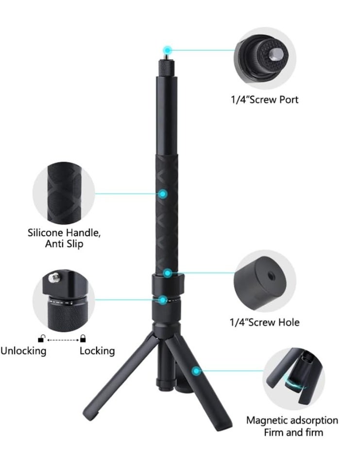 Topcore Bullet Time Handle Tripod Rotating Grip with Invisible Selfie Stick for Insta360 X5/X4, DJI OSMO,Pocket 3, GoPro,1/4" Thread, Compact Selfie Stick & Tabletop Tripod (47 inches) - Image 4