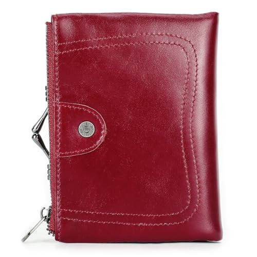 CONTACTS Womens Kiss Lock Wallet Leather Small Zipper Coin Purse Red Bifold Rfid Clasp Wallet Card Holder with Photo Window - Image 1