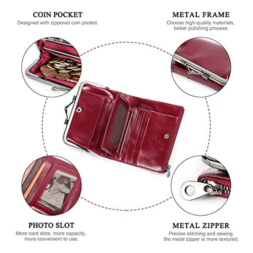 CONTACTS Womens Kiss Lock Wallet Leather Small Zipper Coin Purse Red Bifold Rfid Clasp Wallet Card Holder with Photo Window - Image 5