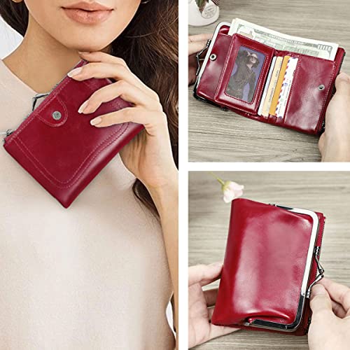 CONTACTS Womens Kiss Lock Wallet Leather Small Zipper Coin Purse Red Bifold Rfid Clasp Wallet Card Holder with Photo Window - Image 2
