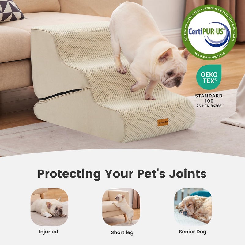 Gardner Pet Dog Stairs for Small Dogs 16.5" H, 2 in 1 Transformable 3-Step Pet Stairs and Dog Ramp for Couch (13-20 in), Beige Adjustable Pet Steps with Non-Slip Waterproof Cover and CertiPUR-US Foam - Image 5