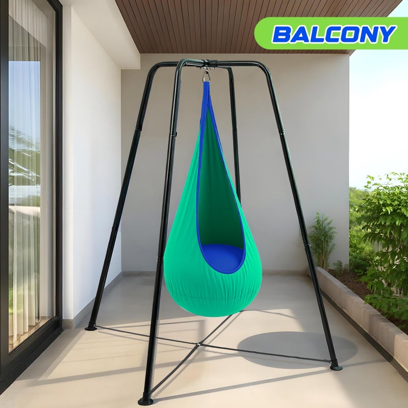 Lingvee Swing Stand Frame with Sensory Pod Chair and Swings Set Kid Heavy-Duty Metal Swing Frame Hammock Chair Stand Tree Saucer Sensory Round for Kids Adult Indoor Outdoor Backyard Park(Grass Green) - Image 5