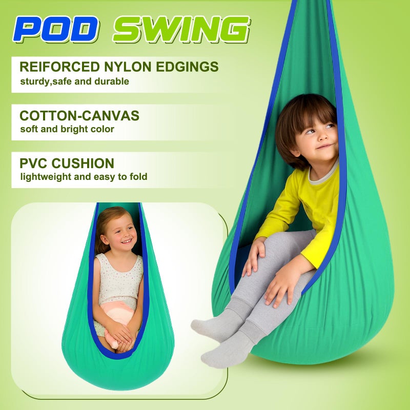 Lingvee Swing Stand Frame with Sensory Pod Chair and Swings Set Kid Heavy-Duty Metal Swing Frame Hammock Chair Stand Tree Saucer Sensory Round for Kids Adult Indoor Outdoor Backyard Park(Grass Green) - Image 3