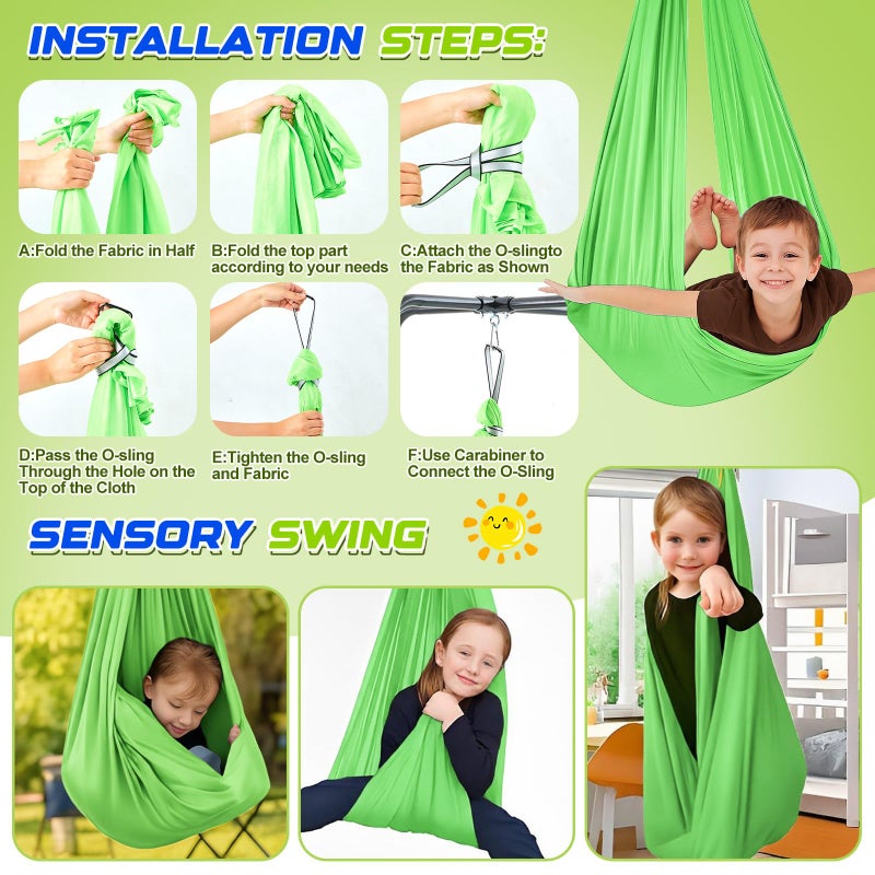 Lingvee Swing Stand Frame with Sensory Pod Chair and Swings Set Kid Heavy-Duty Metal Swing Frame Hammock Chair Stand Tree Saucer Sensory Round for Kids Adult Indoor Outdoor Backyard Park(Grass Green) - Image 4