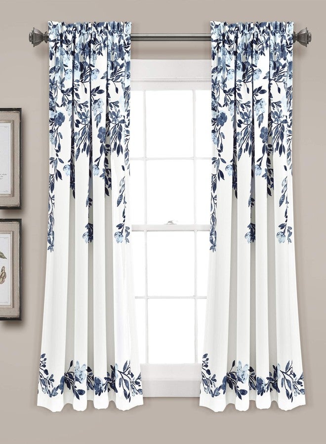 لاش ديكور ستائر تانيشا من لاش ديكور - طقم ستائر نافذة لتصفية الضوء، زوج - بنقشة زهور متسلقة، ديكور منزلي جميل وعصري وأنيق - عرض 52 بوصة × طول 45 بوصة، كحلي وأبيض - Image 1