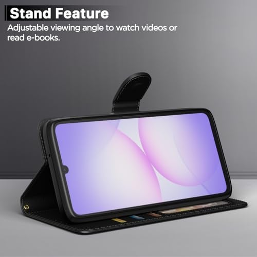 Pikkme Flip Cover for Samsung Galaxy F70e 5G | M07 | M17e / F07 | A07 | A07 5G| Leather Finish | Card Slots | Wallet Stand | Shockproof Protection Flip Case (Black) - Image 3