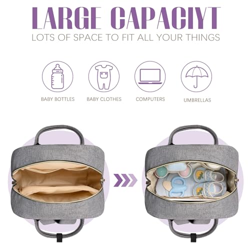 Tuwubi Diaper Bag Backpack, Baby Essentials Travel Tote Bag, Multi function Waterproof Backpacks, Travel Essentials with Stroller Straps & Pacifier Case - Grey - Image 2
