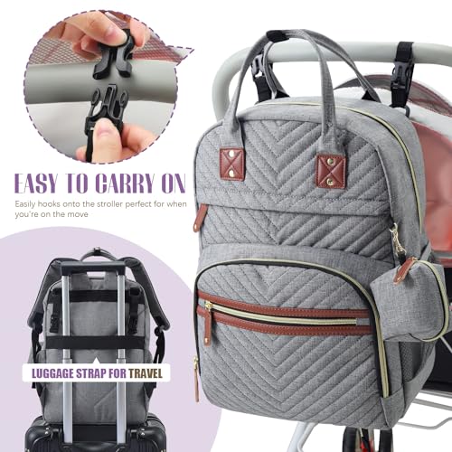 Tuwubi Diaper Bag Backpack, Baby Essentials Travel Tote Bag, Multi function Waterproof Backpacks, Travel Essentials with Stroller Straps & Pacifier Case - Grey - Image 5