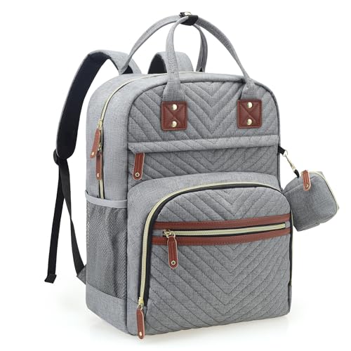 Tuwubi Diaper Bag Backpack, Baby Essentials Travel Tote Bag, Multi function Waterproof Backpacks, Travel Essentials with Stroller Straps & Pacifier Case - Grey - Image 1