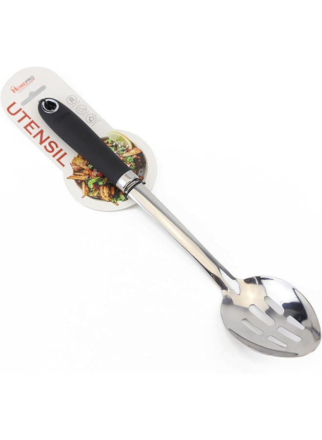 Home Pro Slotted Spoon With Handle Silver/Black 13 inch - Image 2