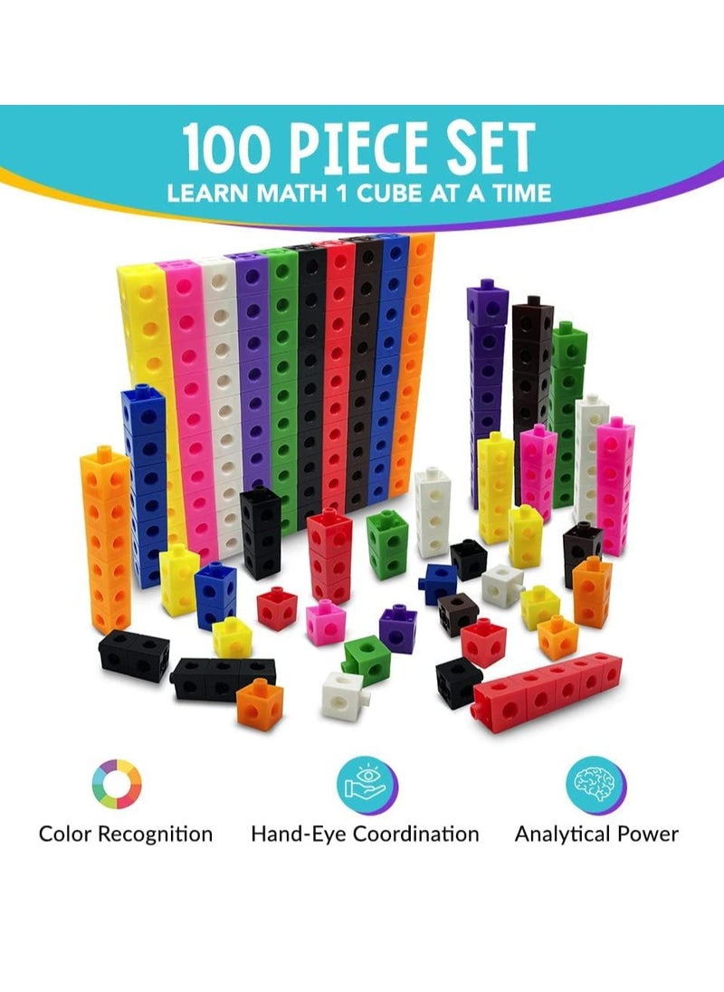 ECVV - Math Manipulatives Counting Cubes, Math Linking Cubes Unifix Cubes Number Blocks for Kindergarten Learning Activities for Kids 3-8, 100 Pcs 10 Colors - Image 1