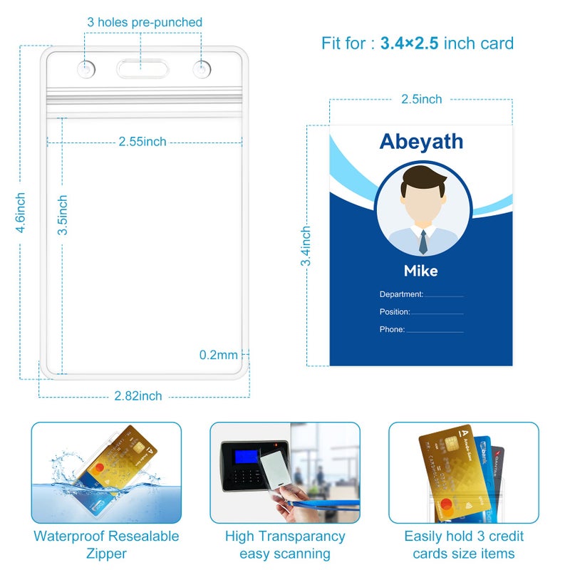 ABEYATH 10 Pack Extra Thick ID Card Name Badge Holder Heavy Duty Waterproof Clear Plastic PVC Vertical Sleeve Pocket Resealable - Image 2