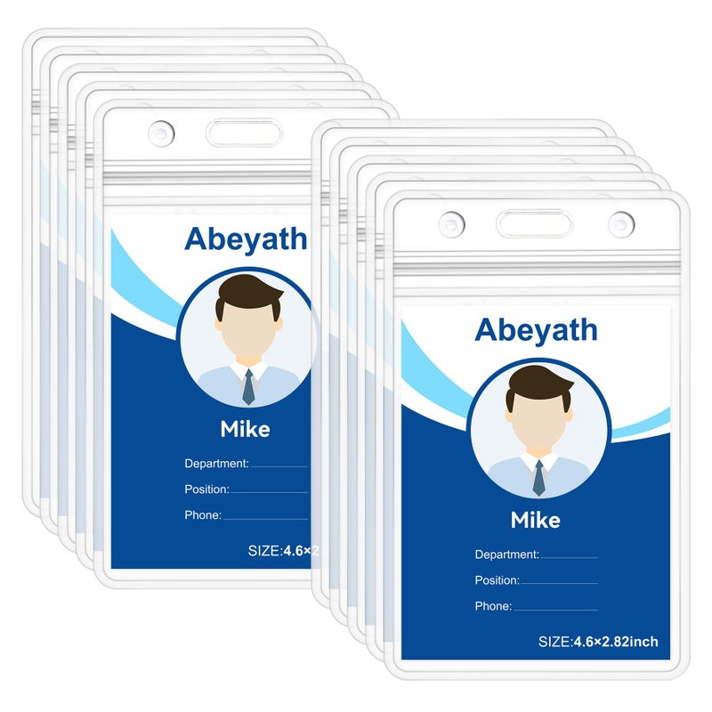ABEYATH 10 Pack Extra Thick ID Card Name Badge Holder Heavy Duty Waterproof Clear Plastic PVC Vertical Sleeve Pocket Resealable - Image 1