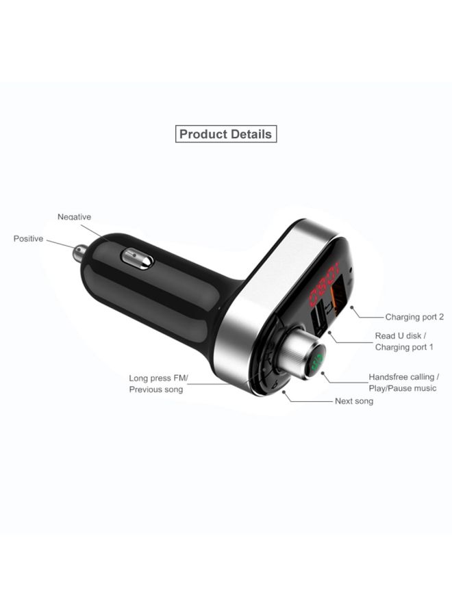 NIBEMINENT Mobile Phone Car Charger With FM And Bluetooth Black/Silver  - Image 4