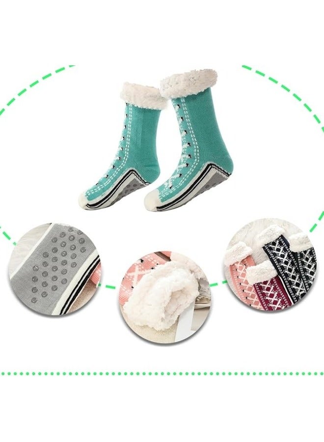 GGEROU Ultra Thick Socks, Non Slip Fluffy Warm Winter Slipper Socks, Slipper Socks with Grips Sky Blue One Size - Image 4
