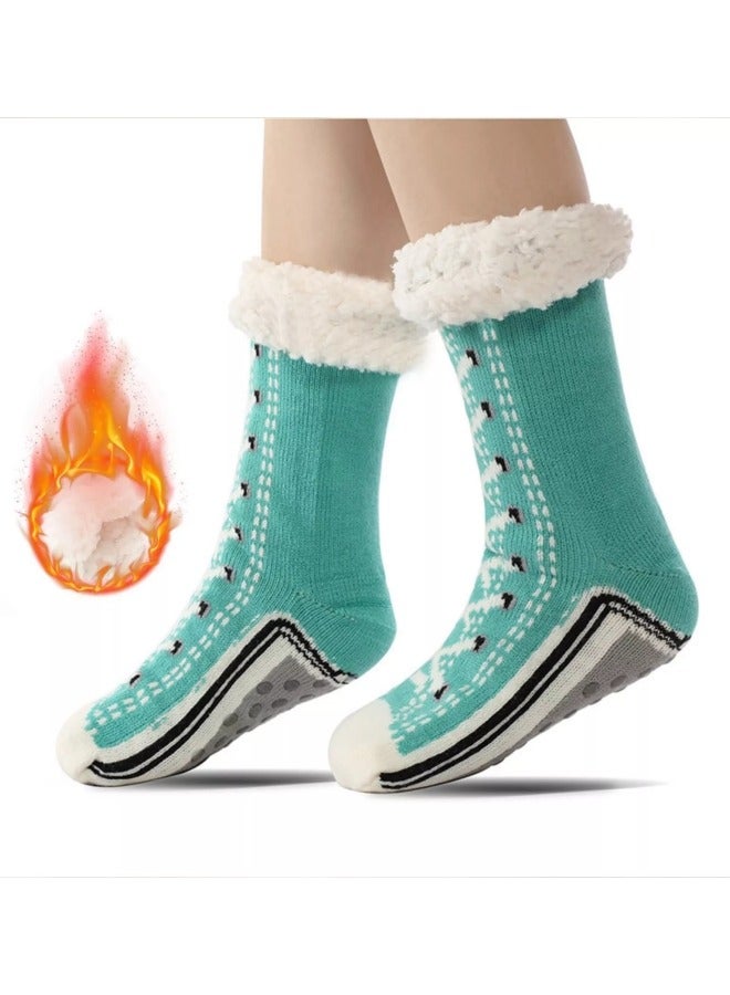 GGEROU Ultra Thick Socks, Non Slip Fluffy Warm Winter Slipper Socks, Slipper Socks with Grips Sky Blue One Size - Image 1