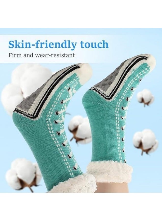 GGEROU Ultra Thick Socks, Non Slip Fluffy Warm Winter Slipper Socks, Slipper Socks with Grips Sky Blue One Size - Image 3