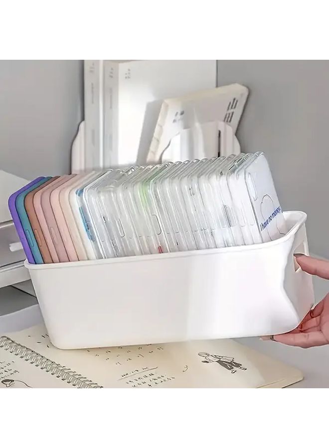 10 صندوق تخزين بلاستيكي أبيض مع مقبض، سلة تنظيم متعددة الأغراض للمكتب والمنزل وخزانة الملابس، صندوق تخزين موفر للمساحة للدرج. - Image 4