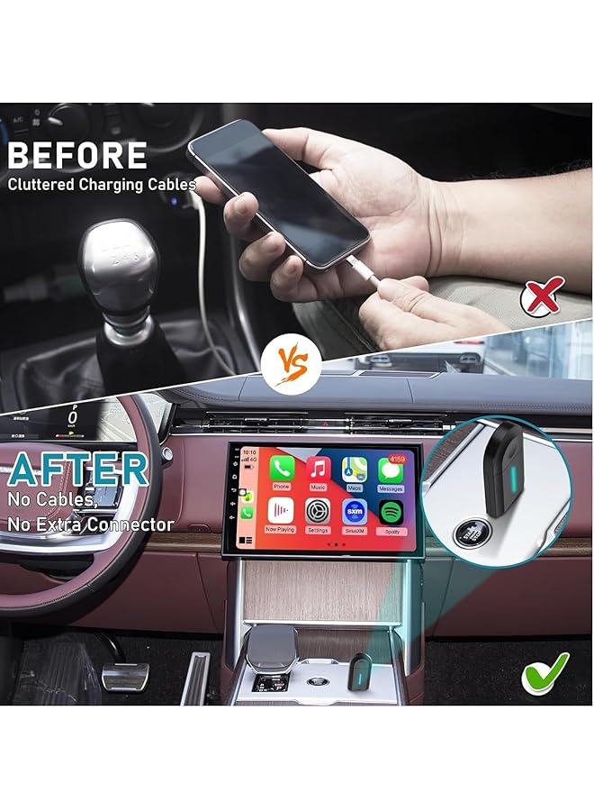 KASTWAVE Wireless Carplay Adapter For Iphone - 2 In 1 Usb & Usb-C, Seamless Oem Wired To Wireless Conversion, No Latency, Compatible With 2015+ Cars & Ios 10+ - Image 2