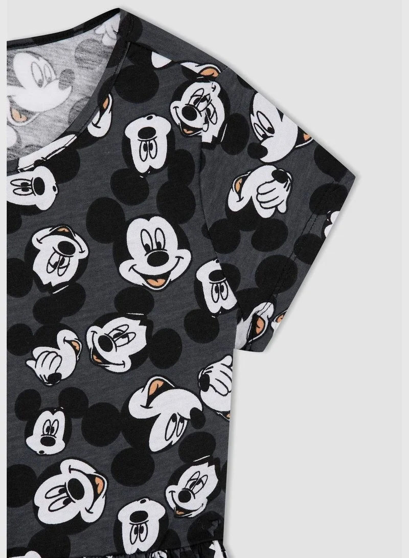 ديفاكتو فستان بقصة عادية وأكمام قصيرة بطبعة ميكي وميني للبنات