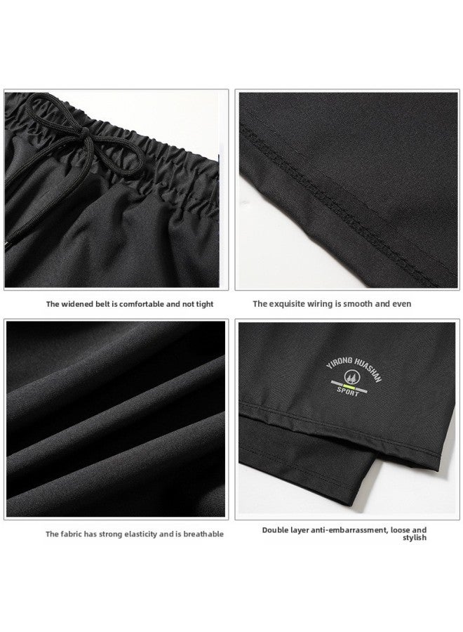 Loquat Loose Fashion Swimming Trunks Men's Double-layer Anti-embarrassment Professional Five-point Quick-drying Swimsuit Sports Beach Swimming Equipment-Color:Black 717- - Image 5