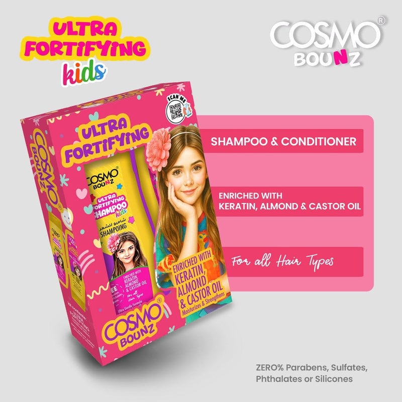 COSMO Bounz Ultra Fortifying Kids Shampoo & Conditioner Gift Set - 400ml - Image 2