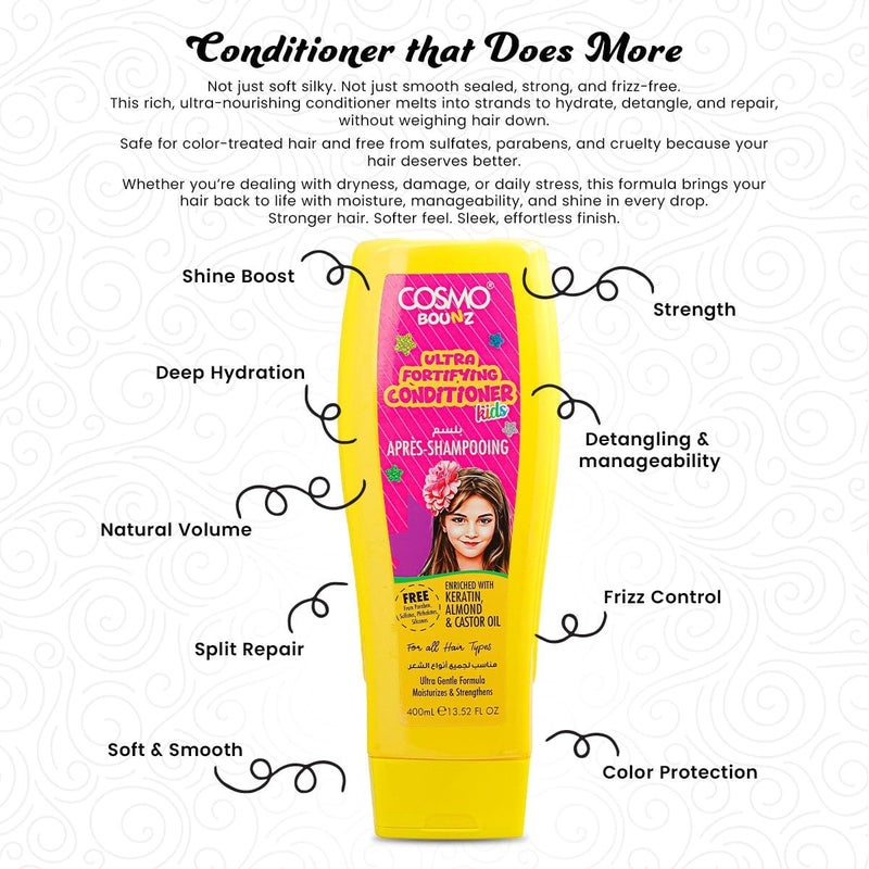 COSMO Bounz Ultra Fortifying Kids Shampoo & Conditioner Gift Set - 400ml - Image 4