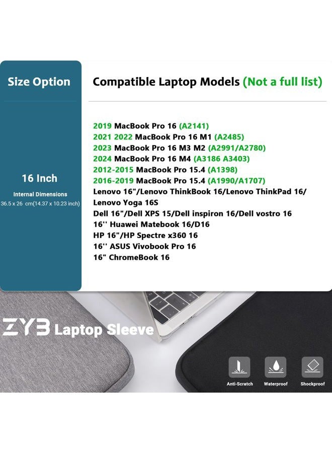 ZYB 16 Inch Laptop Case for 2021-2024 MacBook Pro 16 M4 M3 M2 M1 Max Pro, Mac Pro 15, Notebook Bag 16 Inch for 16 Inch Lenovo ThinkBook/IdeaPad VivoBook HP Asus Dell etc. with Accessories Bag - Black - Image 2
