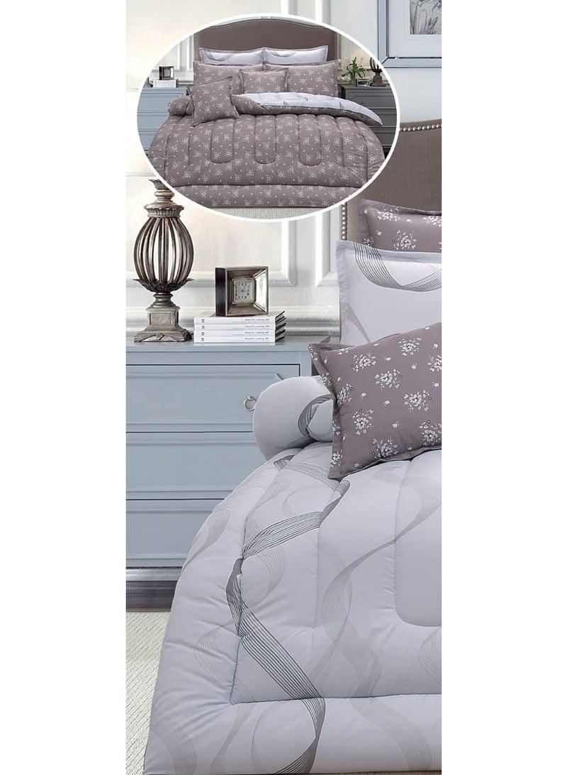 لوفيرا طقم مفرش نفرين ملكي لحاف قماش متين وناعم ونقشة عصرية 8 قطع مقاس 240*260 سم - Image 2