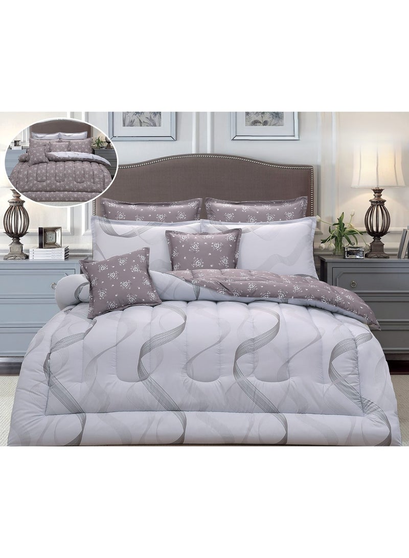 لوفيرا طقم مفرش نفرين ملكي لحاف قماش متين وناعم ونقشة عصرية 8 قطع مقاس 240*260 سم - Image 1