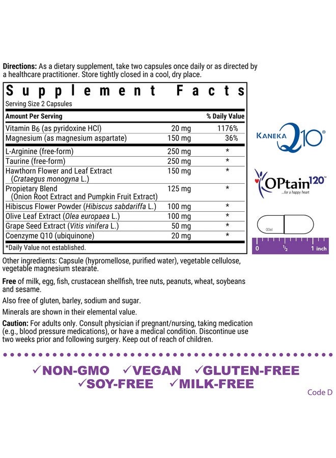 Bluebonnet Nutrition Blood Pressure Support, Vascular Health*, Non-GMO, Vegan, Gluten-Free, Soy-Free, Dairy-Free- 60 Vegetable Capsules, 30 Servings - Image 2