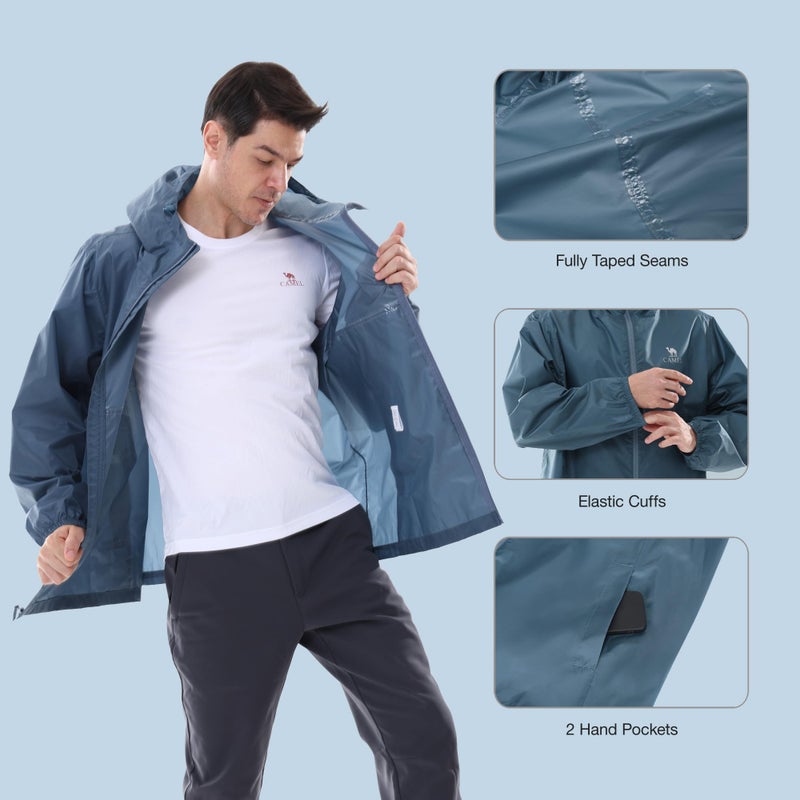 CAMEL CROWN Men's Rain Jacket Waterproof Lightweight Windproof Raincoat with Hood for Cycling Hiking Running Golf Blue - Image 5